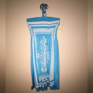 Vintage Girl Smocked Dress Beaded Neck Strap swim cover dress Fits Small-Large